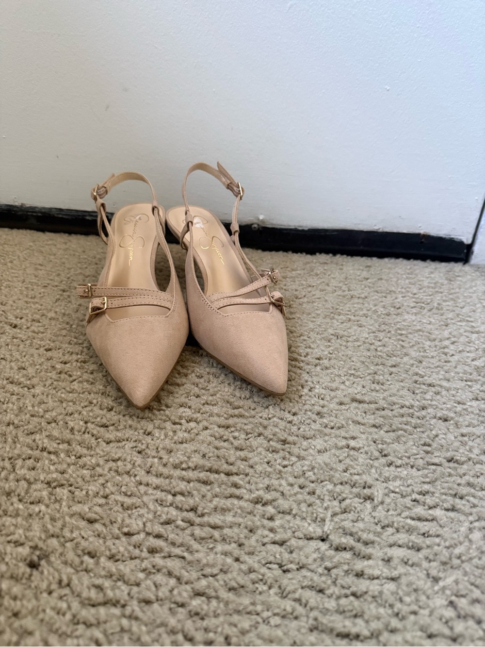 Jessica Simpson Blush Pointed Toe Slingback Flats with Double Straps